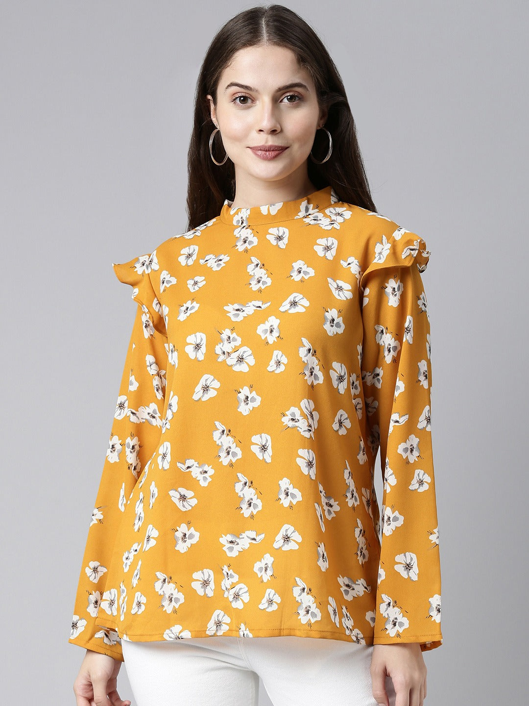 Women's Yellow Georgette Floral Printed Top