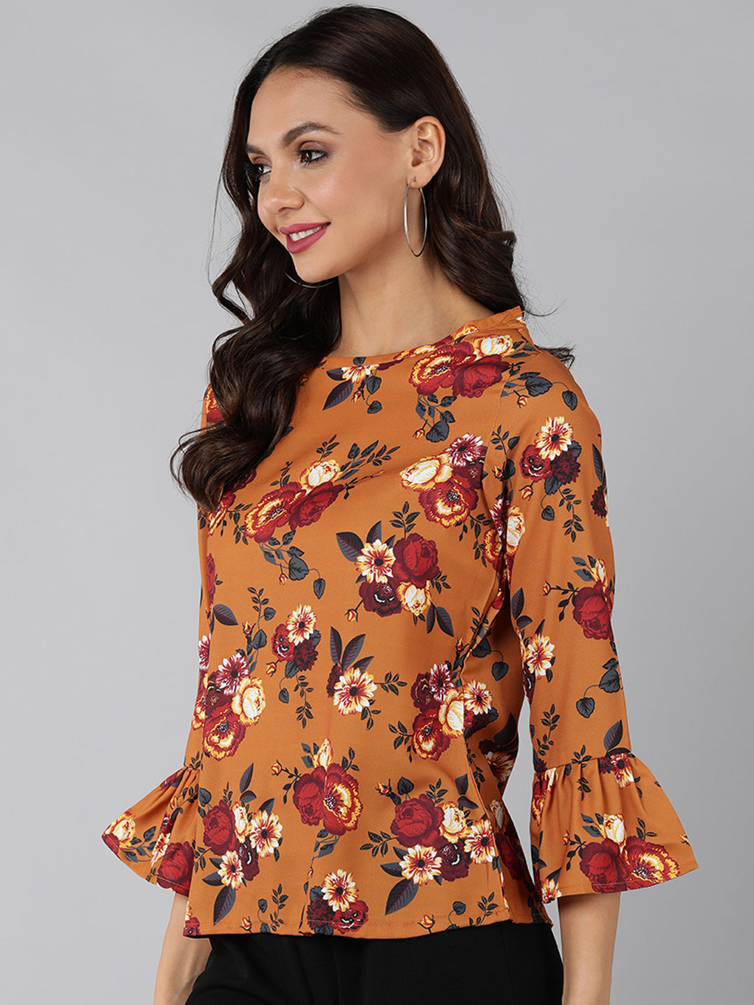 Women's Mustard Georgette Floral Printed Top