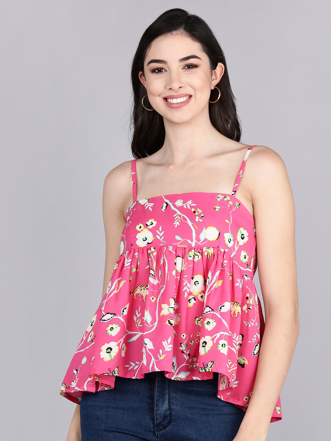 Women's Pink Georgette Floral Printed Top