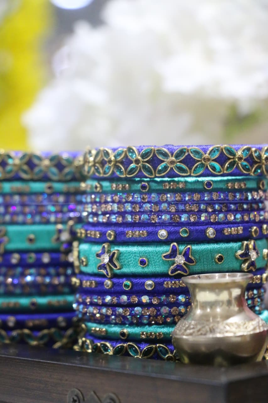 Women's Blue Silk Thread Handmade Stone Bangles