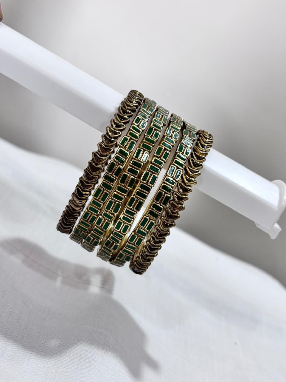 Women's Gold Alloy Handmade Stone Bangles