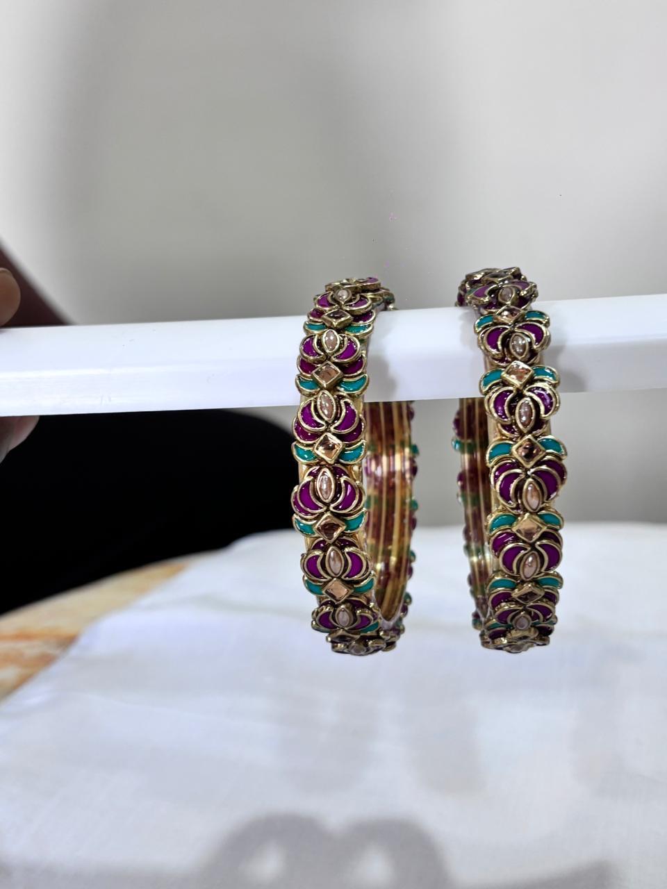 Women's Multi Color Alloy Handmade Stone Bangles