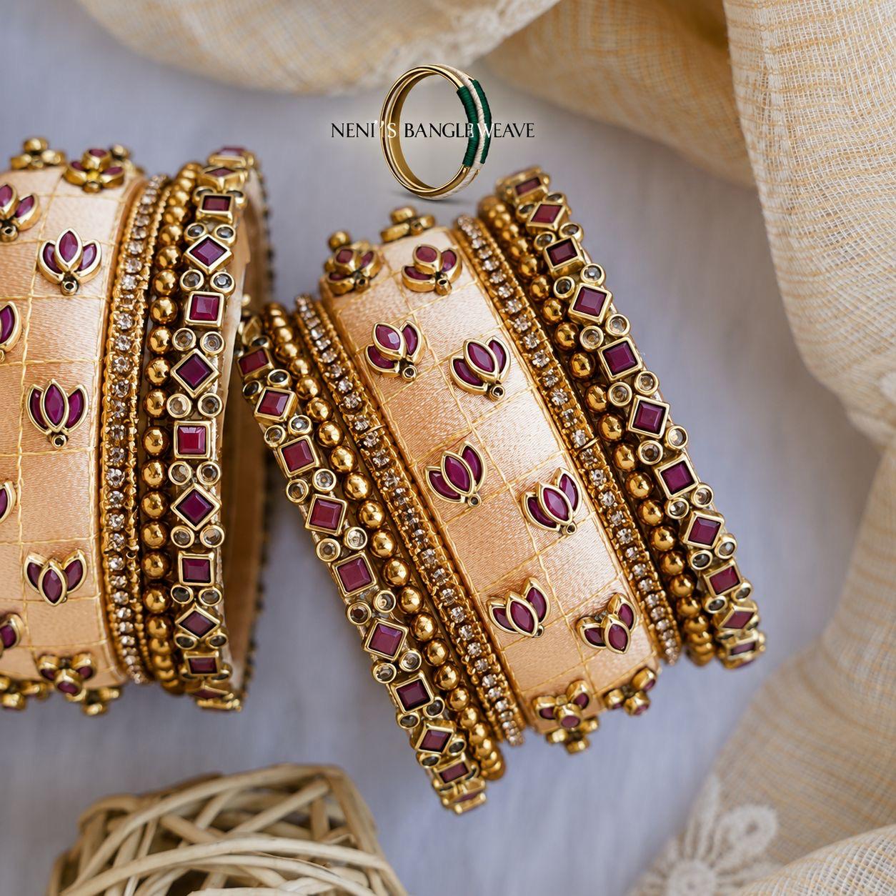 Women's Antique Gold Ruby Stone Bangles Set