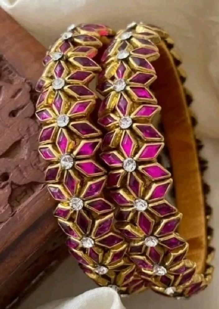 Women's Traditional Gold Tone Ruby and Diamond Bangles