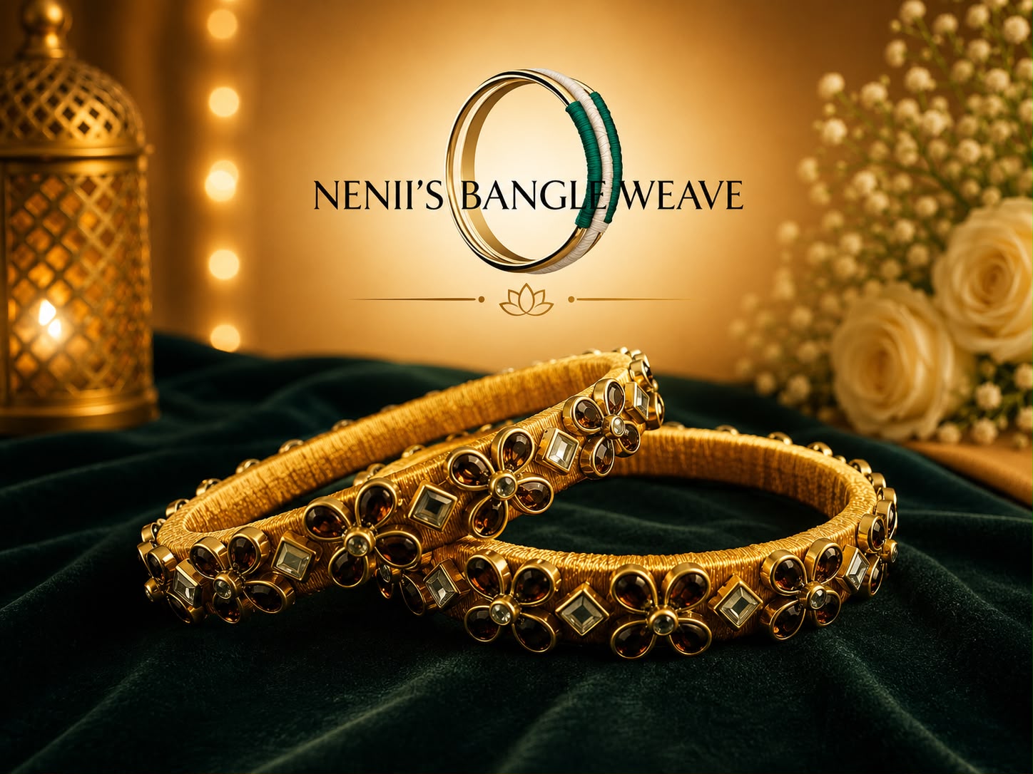 Women's Gold Silk Thread Kundan Bangle Set