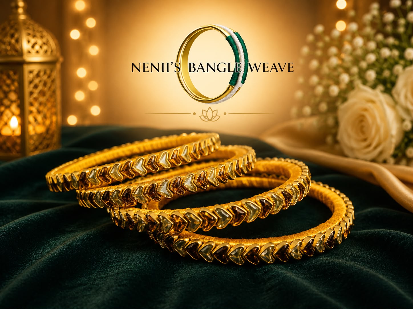 Women's Gold Kundan Heart Bangle Set