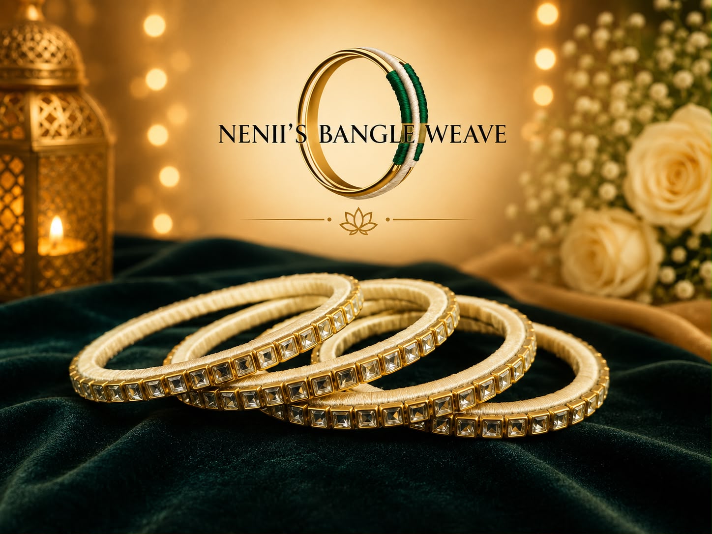 Women's Ivory Kundan Silk Thread Bangle Set