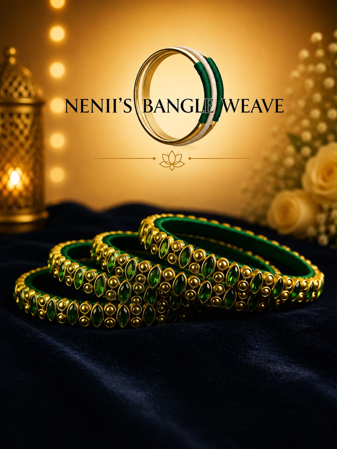 Women's Green Kundan Bangle Set