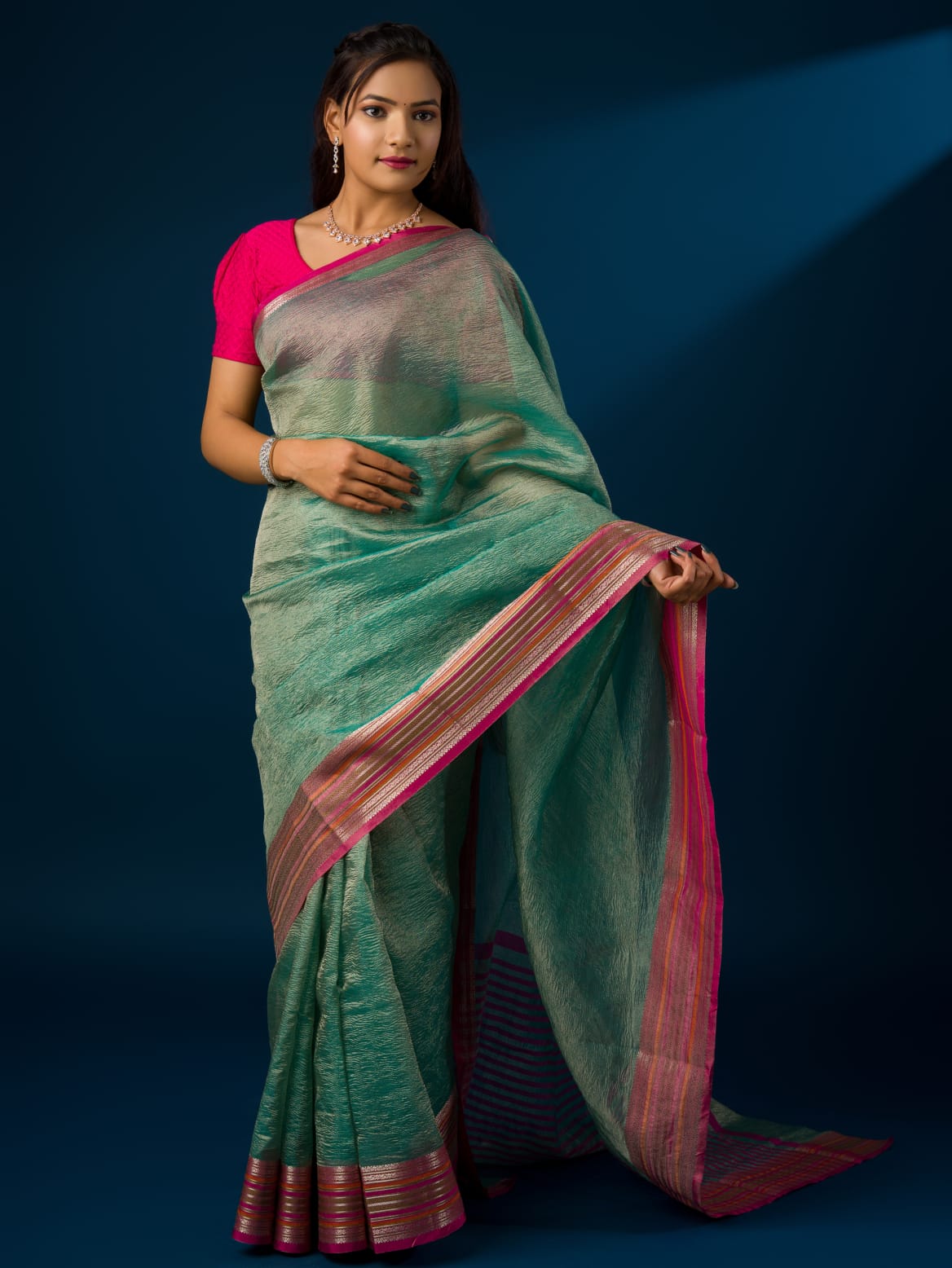 Women's Crush Tissue Silk Banarasi  Border Saree INA