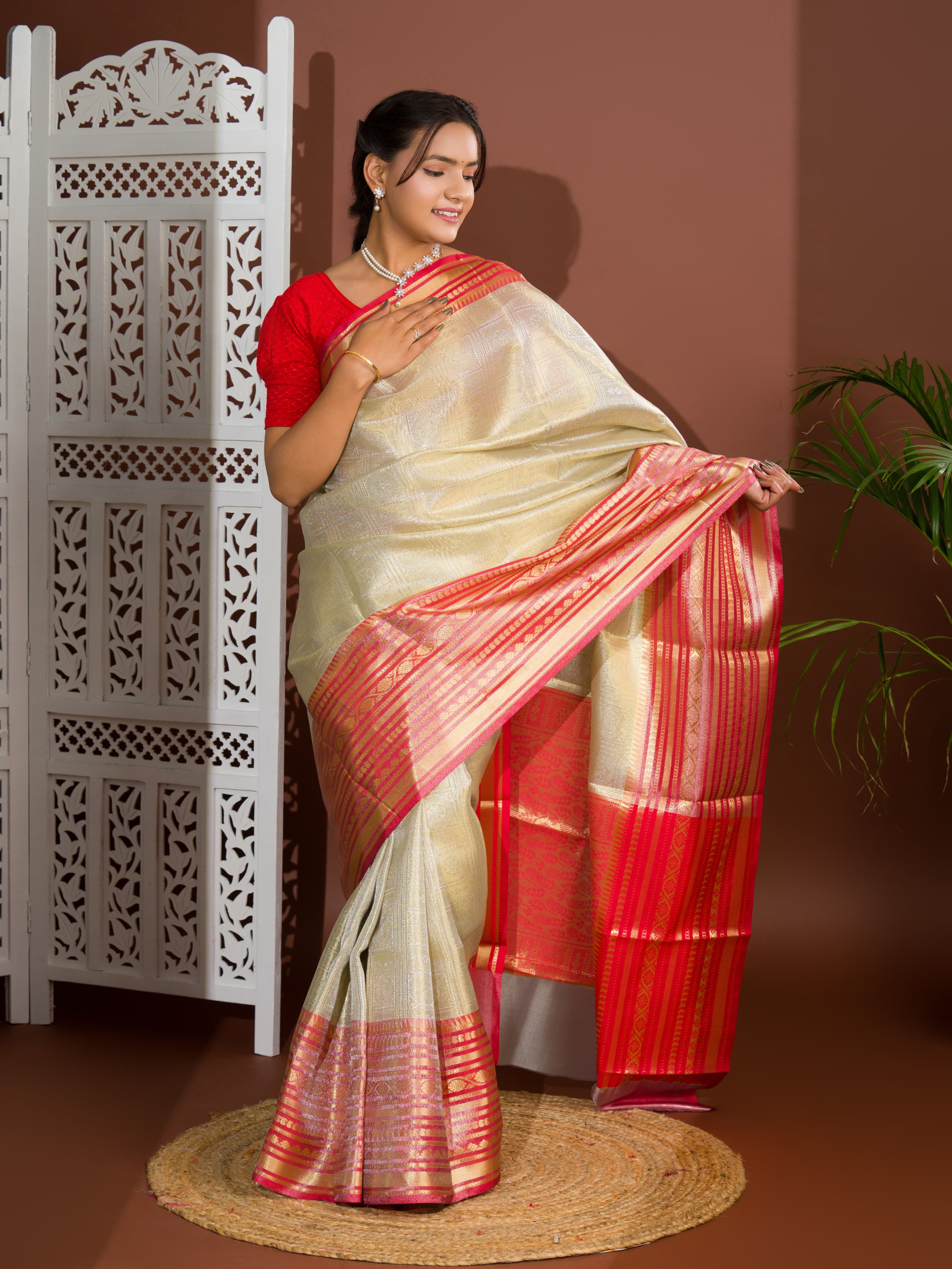 Women's Katan Silk Banarasi Zari weaving Saree With Blouse KB