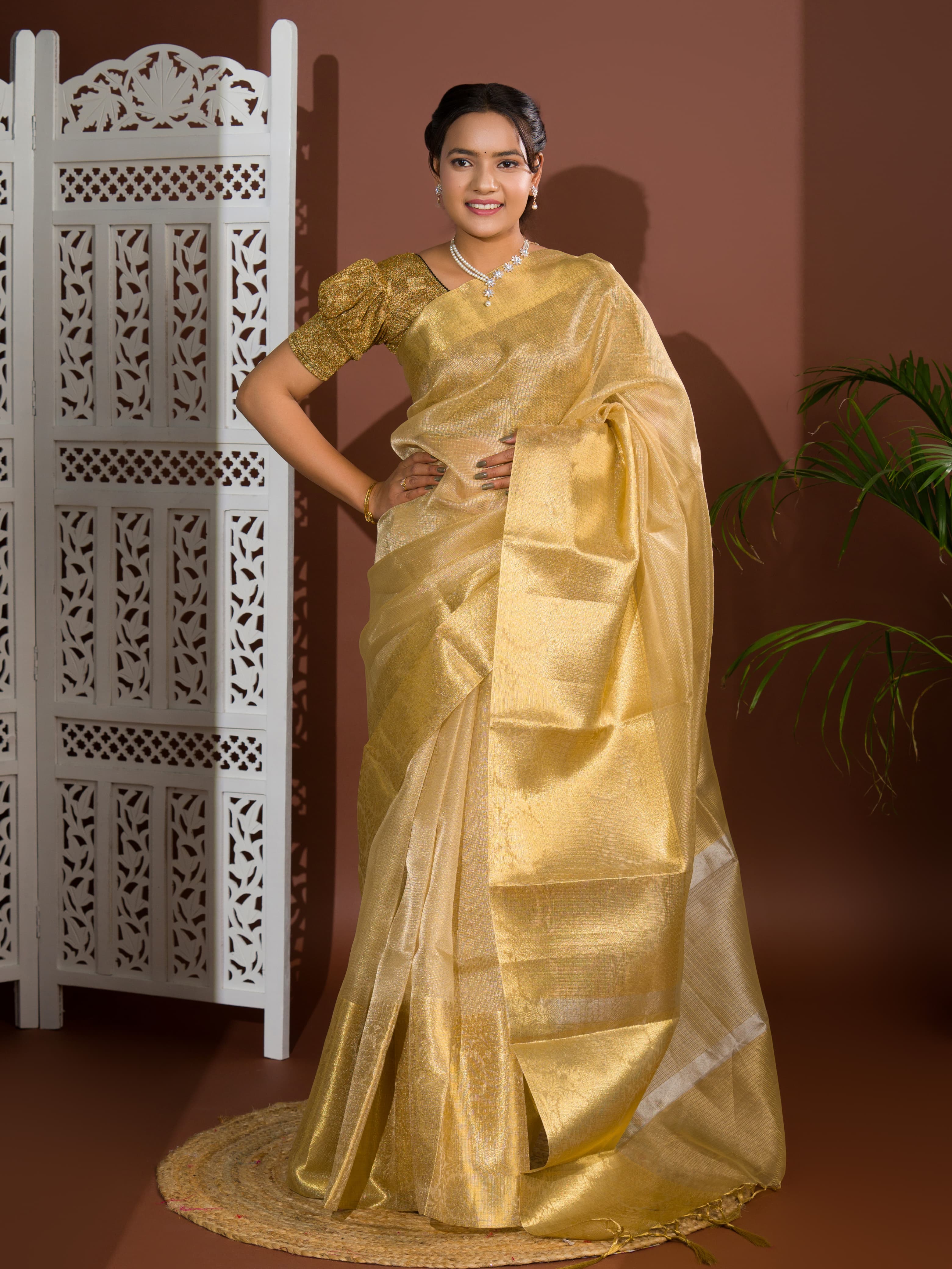 Women's Tissue Silk Banarasi Handloom Saree  KB