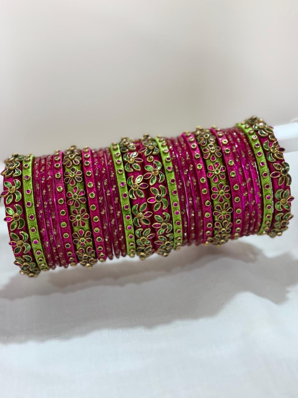 Women's Pink Silk Thread Handmade Stone Bangles