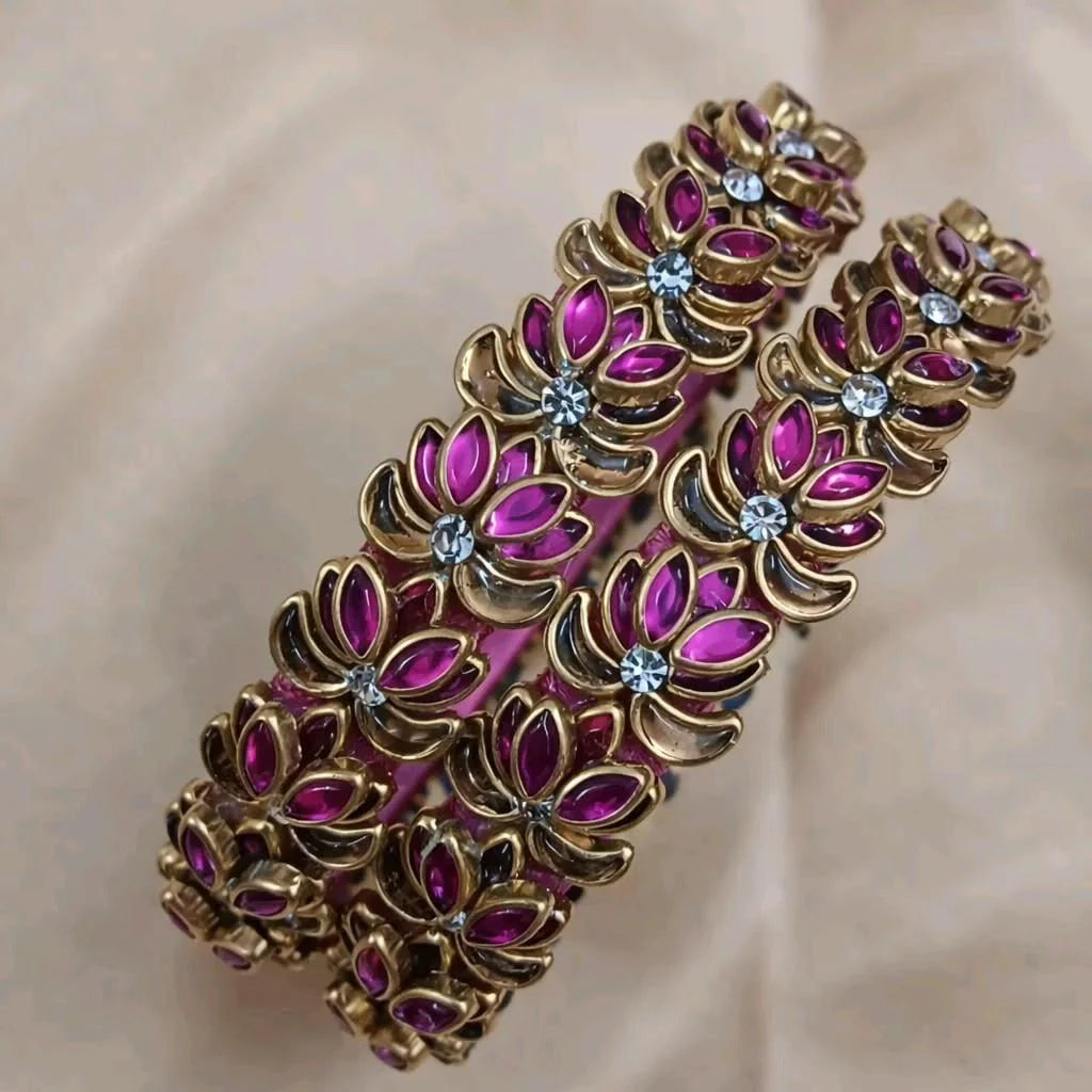 Women's Gold Floral Stone Bangles