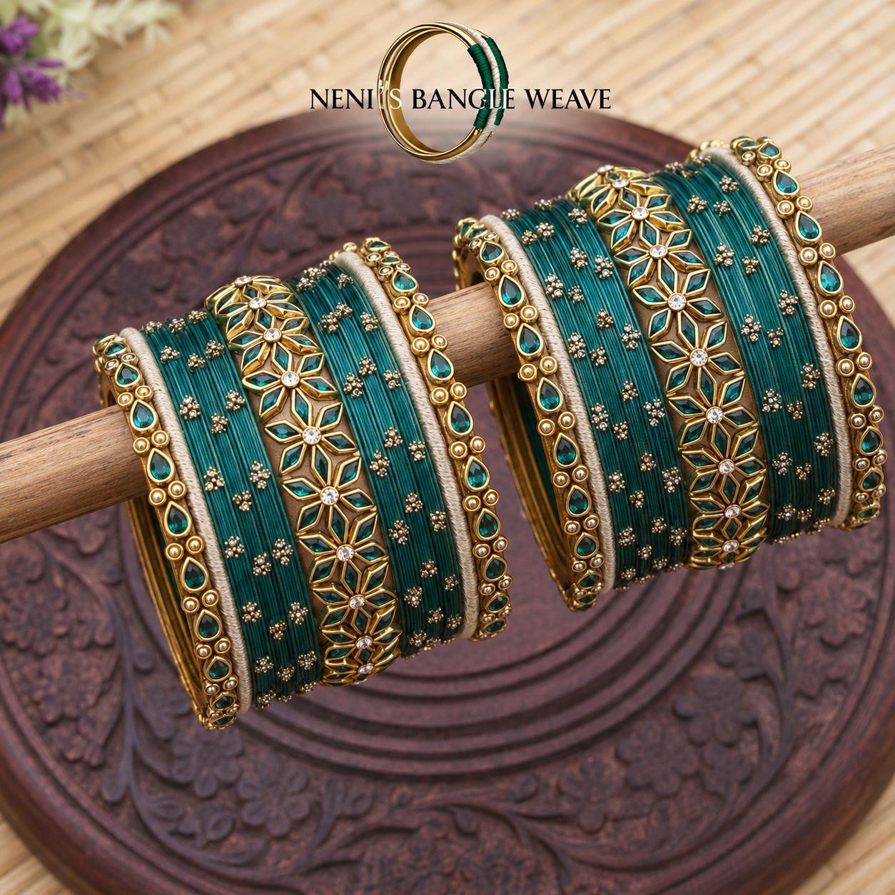 Women's Bridal Green Silk Thread Bangle Set