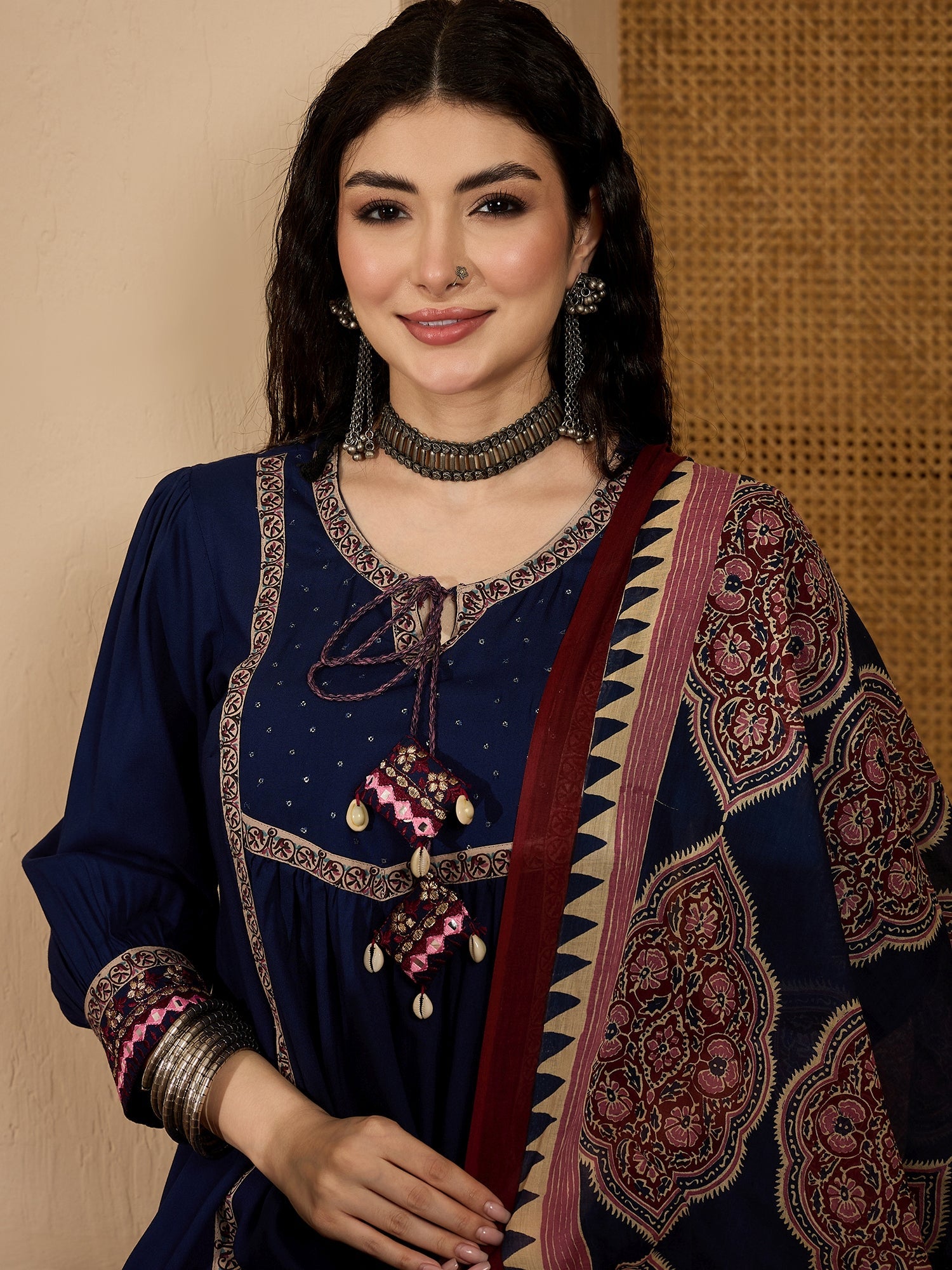 Women's Blue Solid Rayon A-Line Kurta Pant Dupatta Set