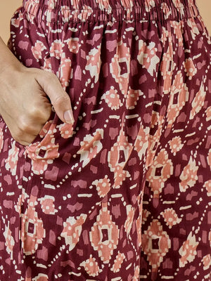 winered-women-rust-shawl-collar-waist-tie-up-co-ord-set