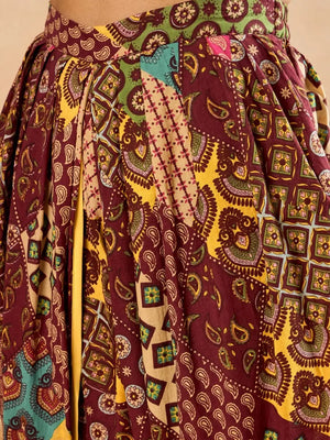 winered-woman-maroon-print-strap-kurta-dhoti-co-ord-set