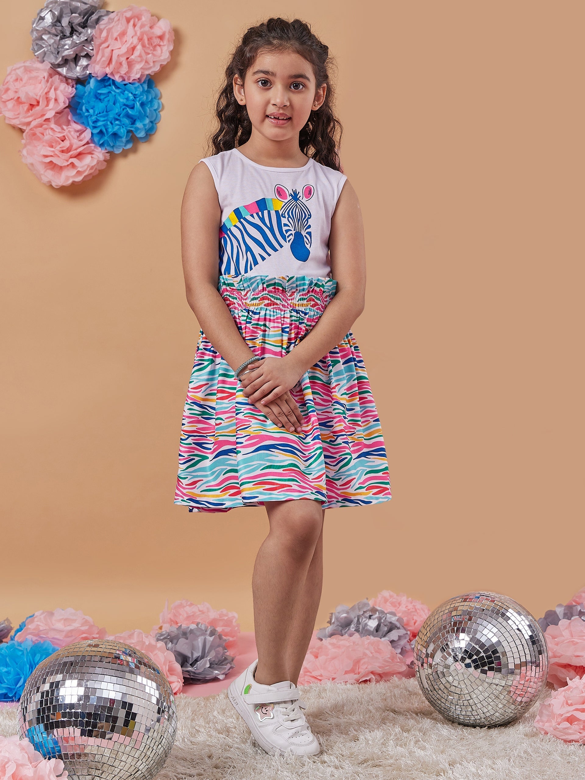 Girls Conversational Print Sleeveless Fit Flare Dress