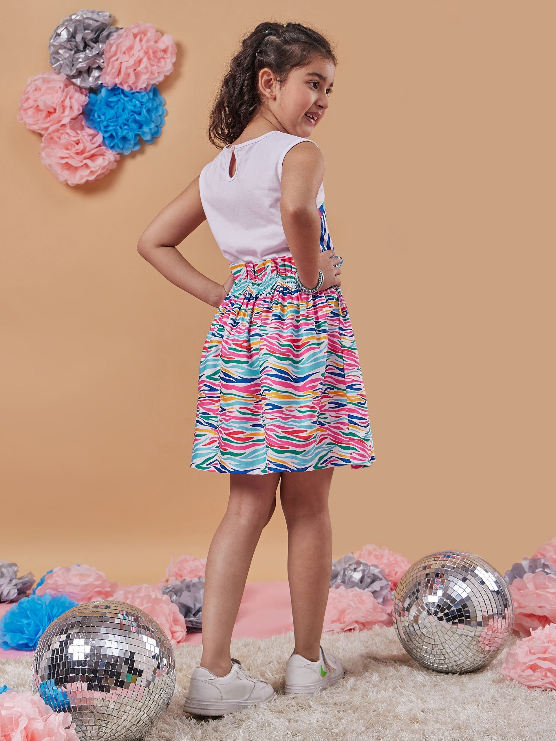 Girls Conversational Print Sleeveless Fit Flare Dress