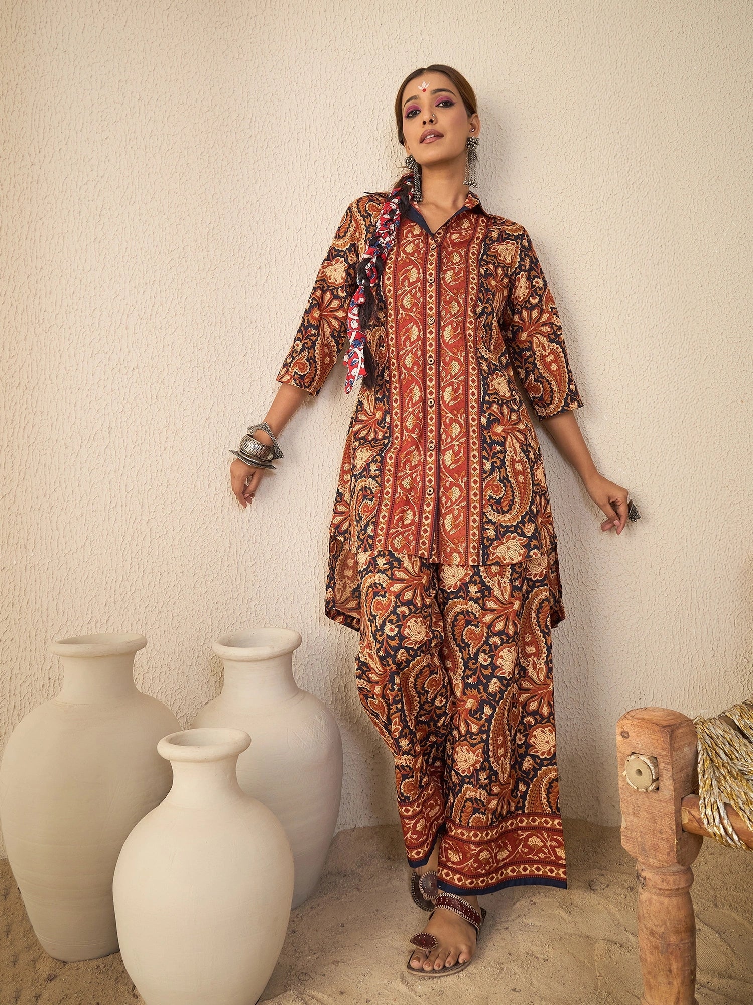 Women's Rust Paisley print Hi-Low Co-ord Set