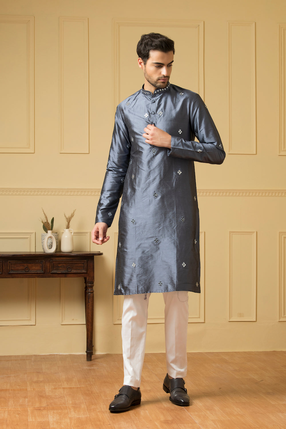 Men's Cobalt Blue Mirror Kurta