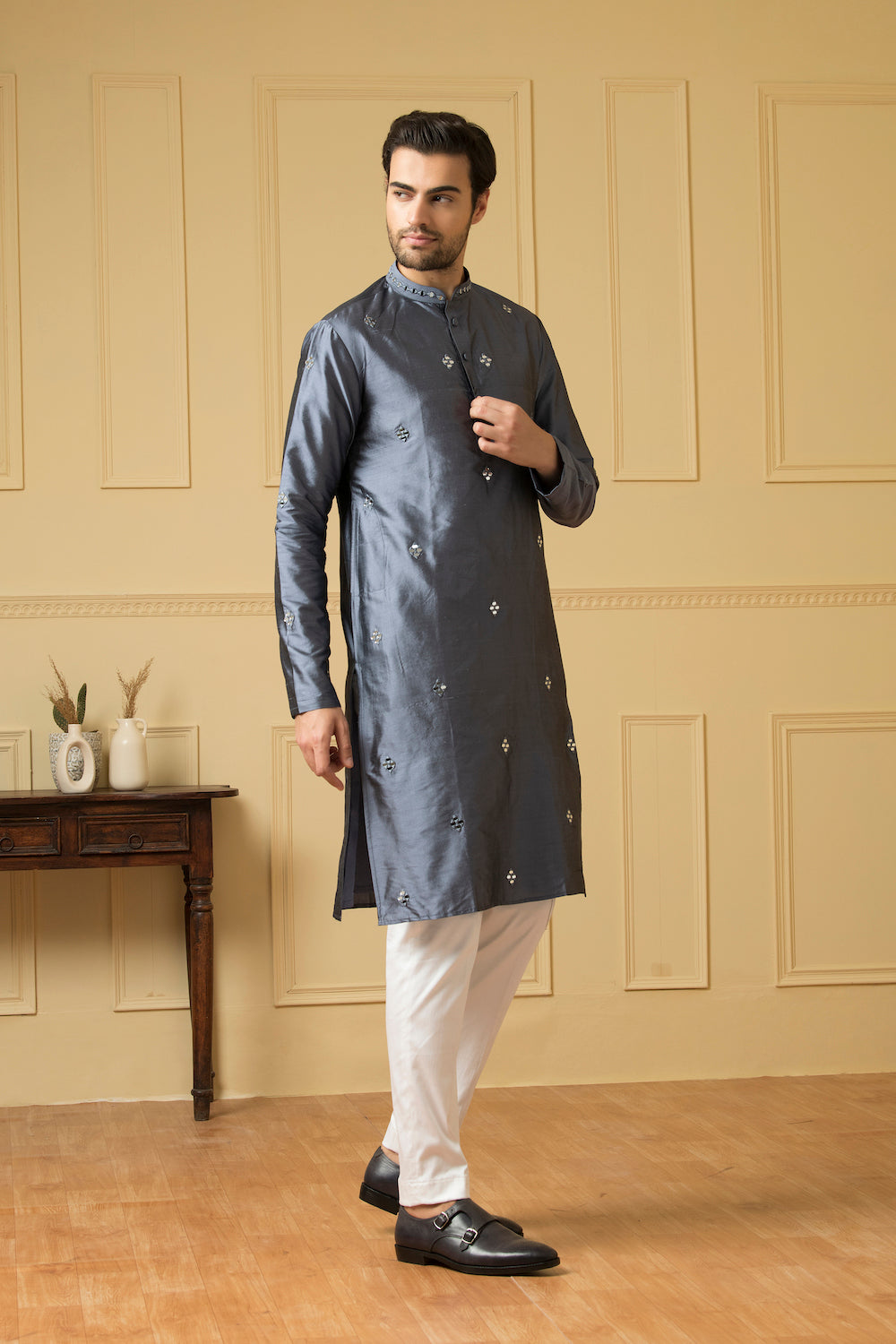 Men's Cobalt Blue Mirror Kurta