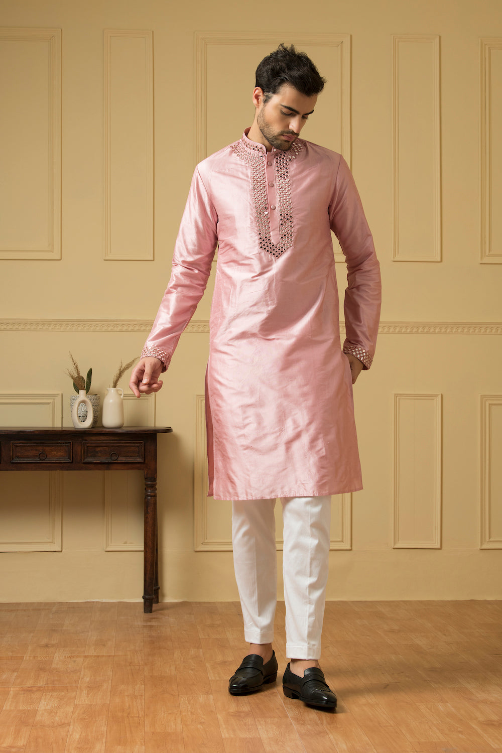 Men's Pink Mirror Kurta