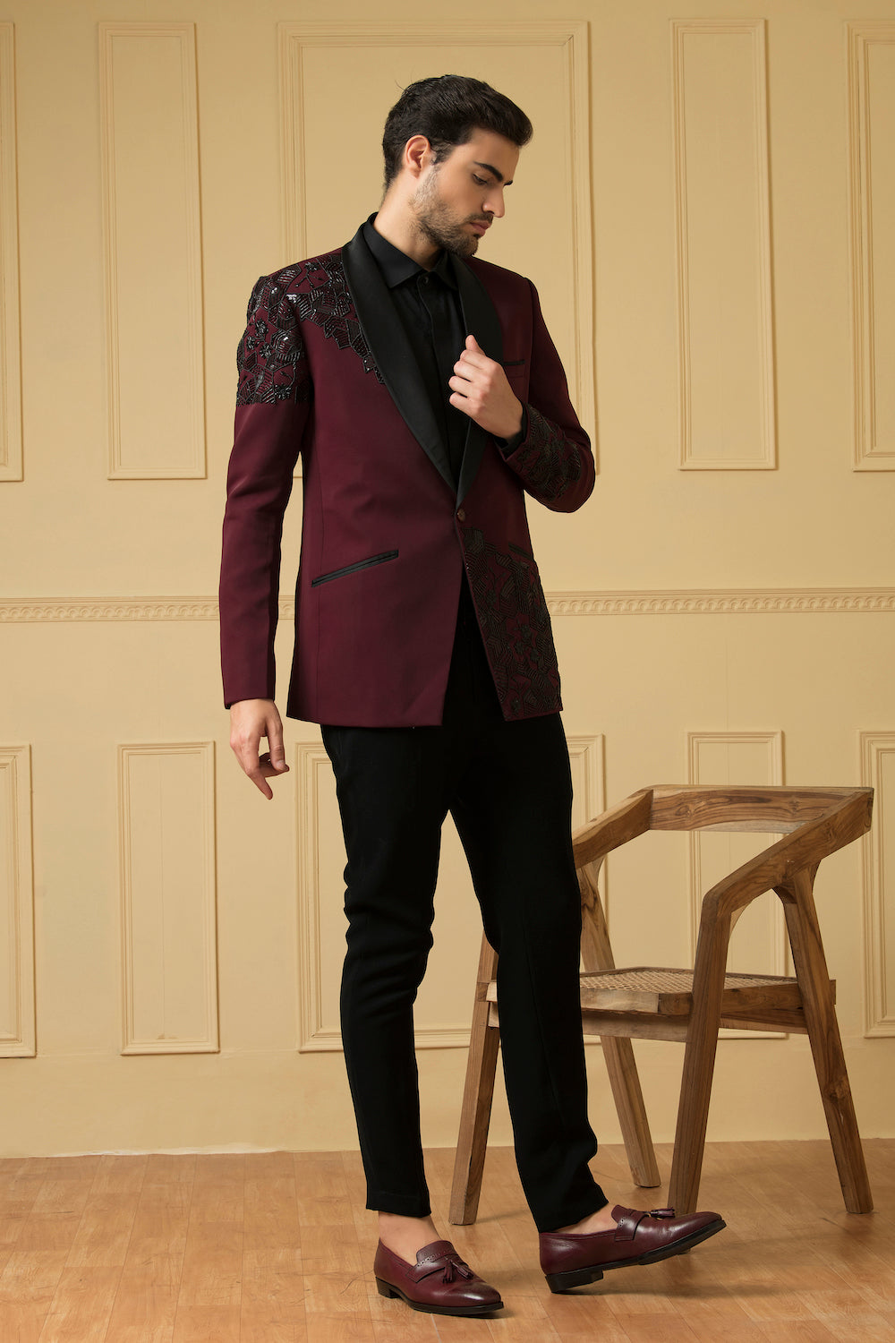 Men's Maroon Beads Blazer