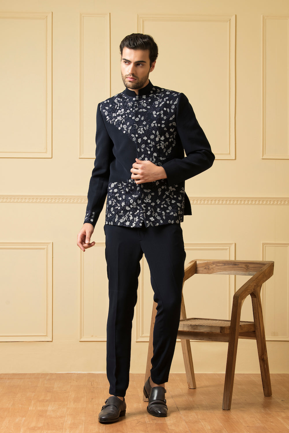 Men's Zardozi Blue Bandhgala Set