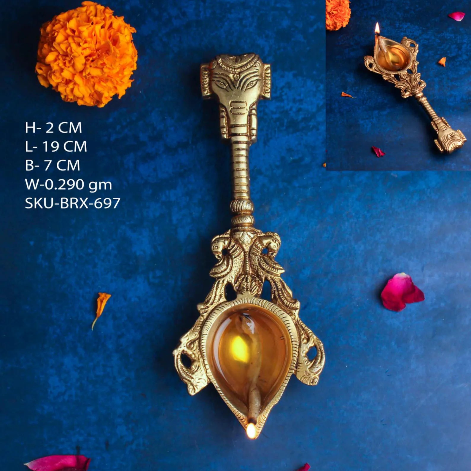 7.5" Brass Spoon Oil Lamp: Unique Deepak for Puja & Home Decor