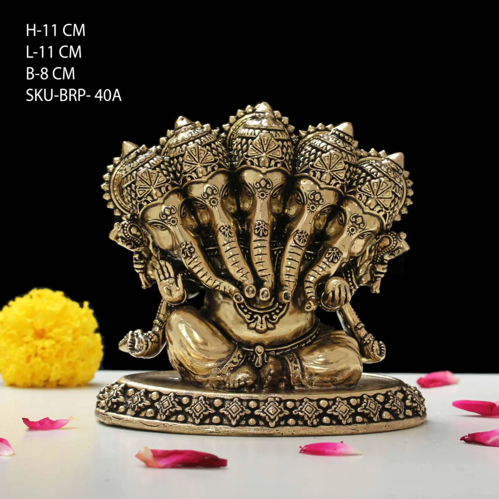 Brass Panchmukhi Ganesha Idol 4 Inch | 5-Face Ganesh Murti Antique Finish