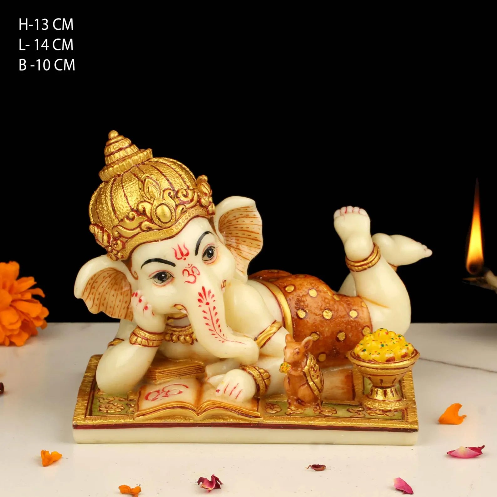 Baby Ganesh Fine Resin Idol 5 Inch | Hand-Painted Reading Ganesha Murti