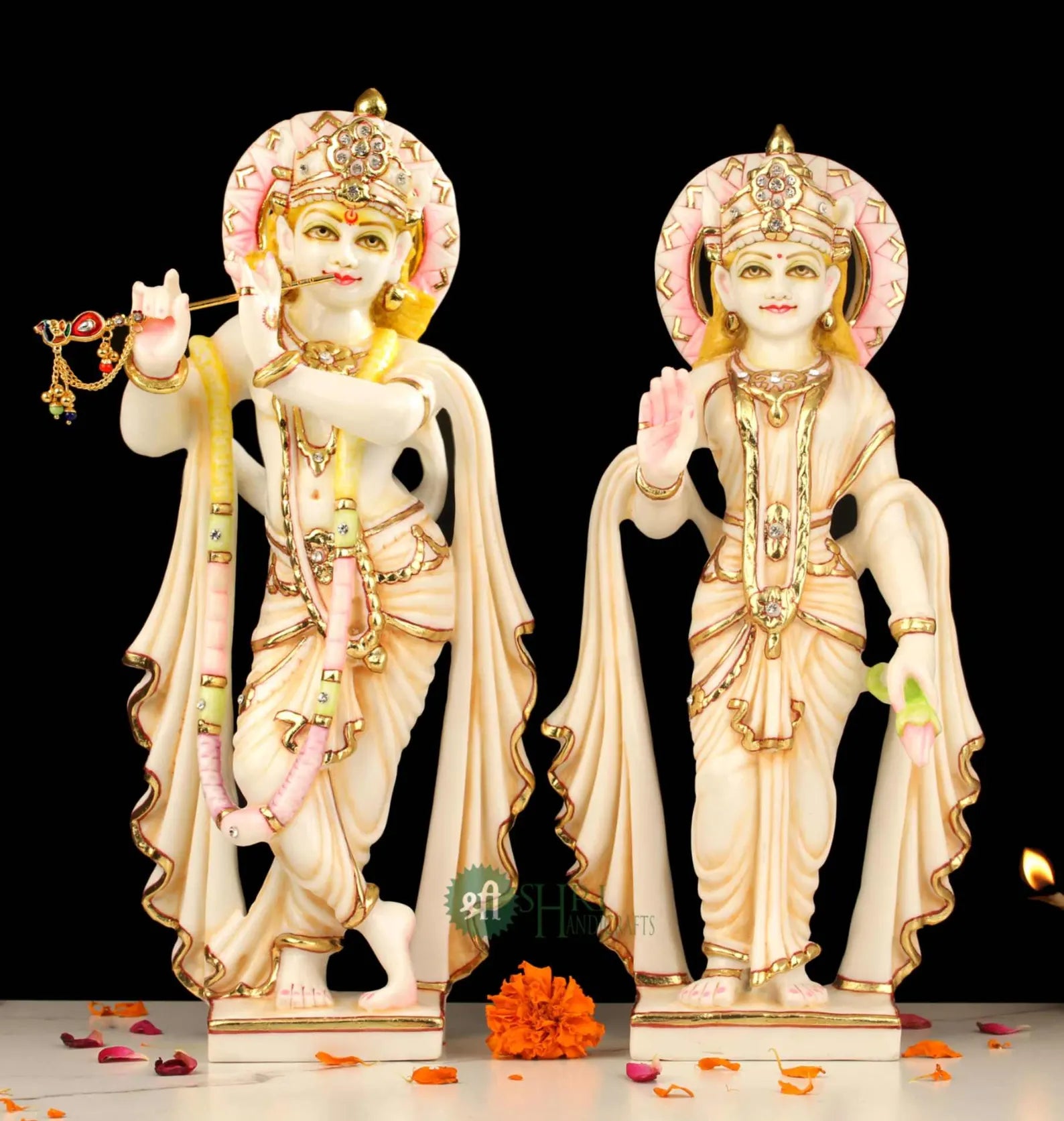15 Inch Radha Krishna Pair Marble Dust Idol