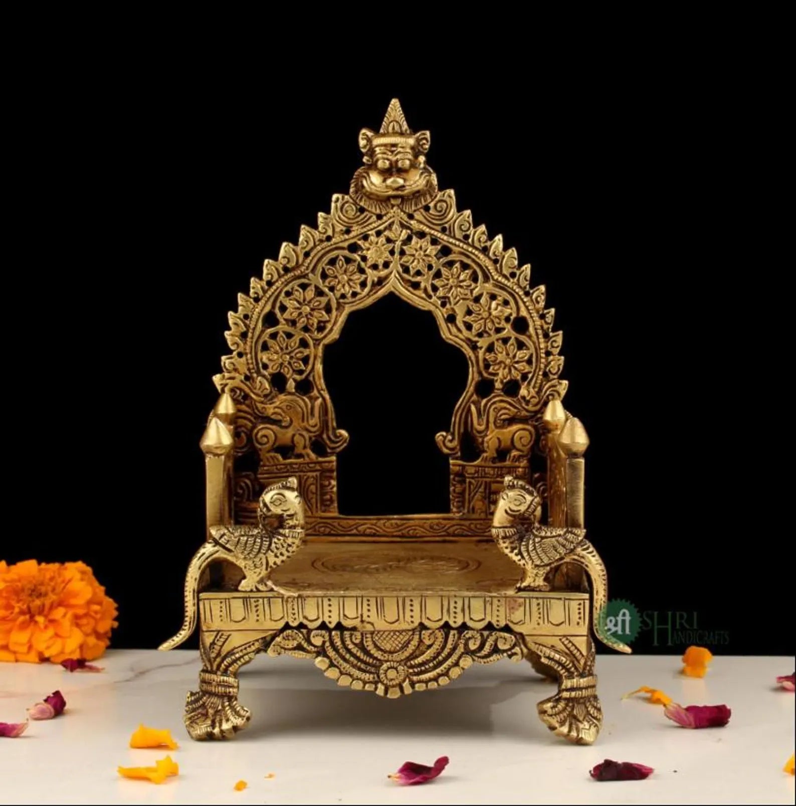 8 Inch Brass Singhasana – Handcrafted Divine Throne for Idols (1.52 kg)