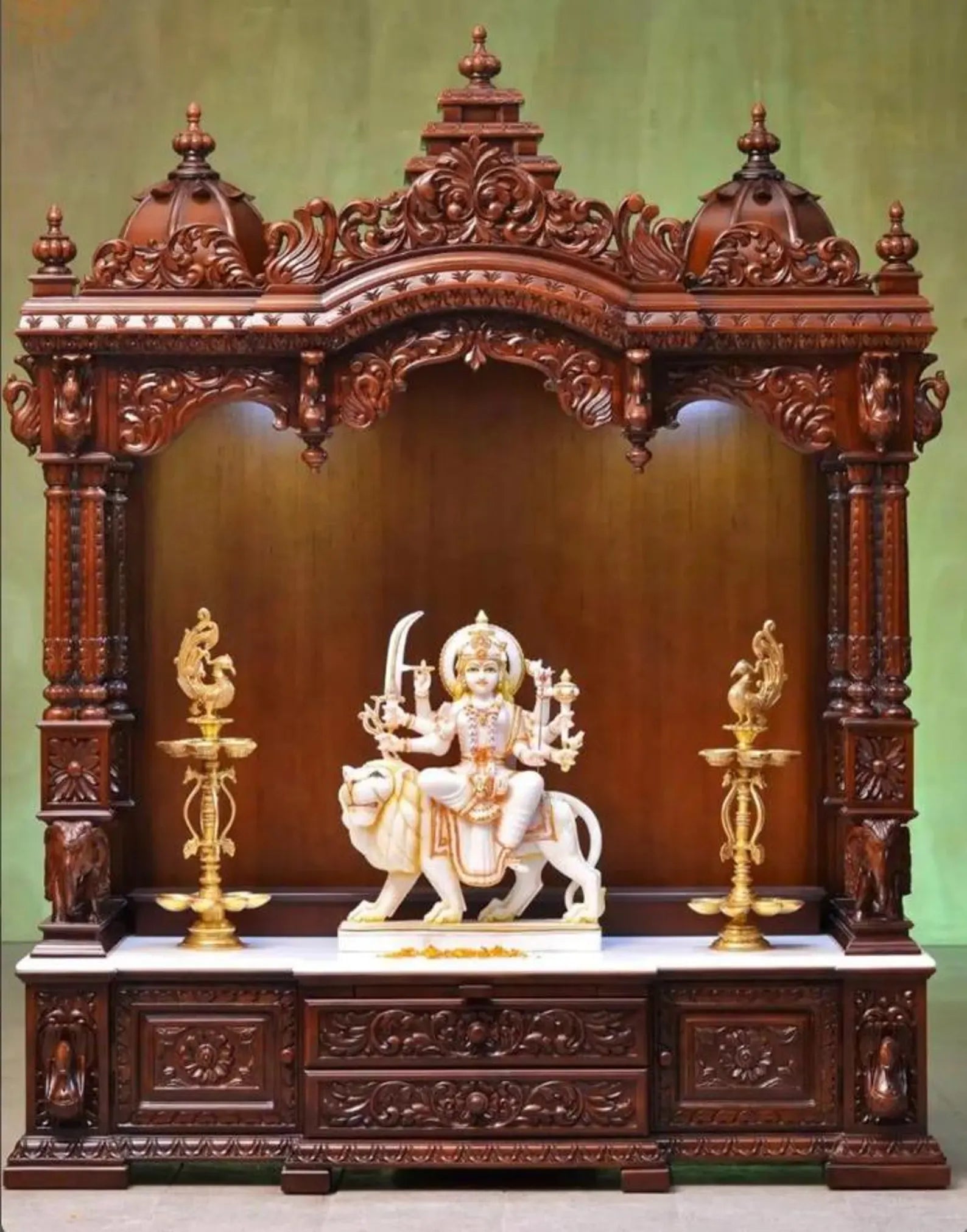 Elegant Wooden Pooja Mandir with Drawers