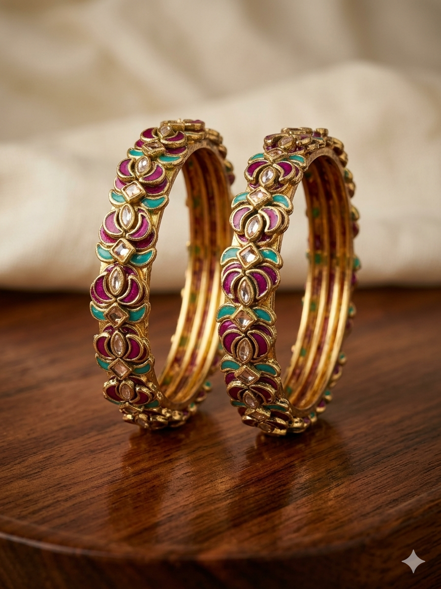 Women's Meenakari Bangle Set Purple & Teal