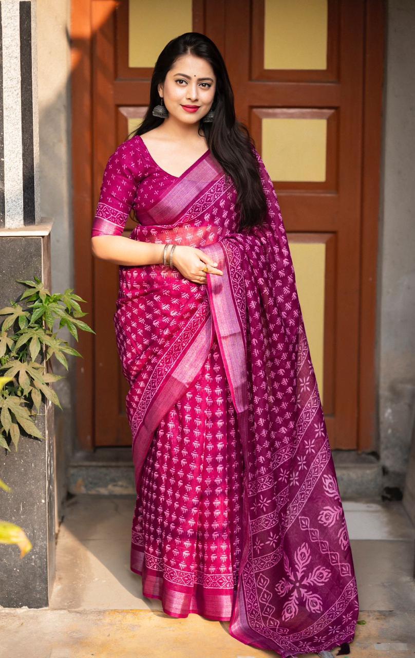 Women's Rani Soft Linen By Linen Saree With Blouse