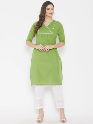 winered-green-straight-pure-cotton-solid-kurta