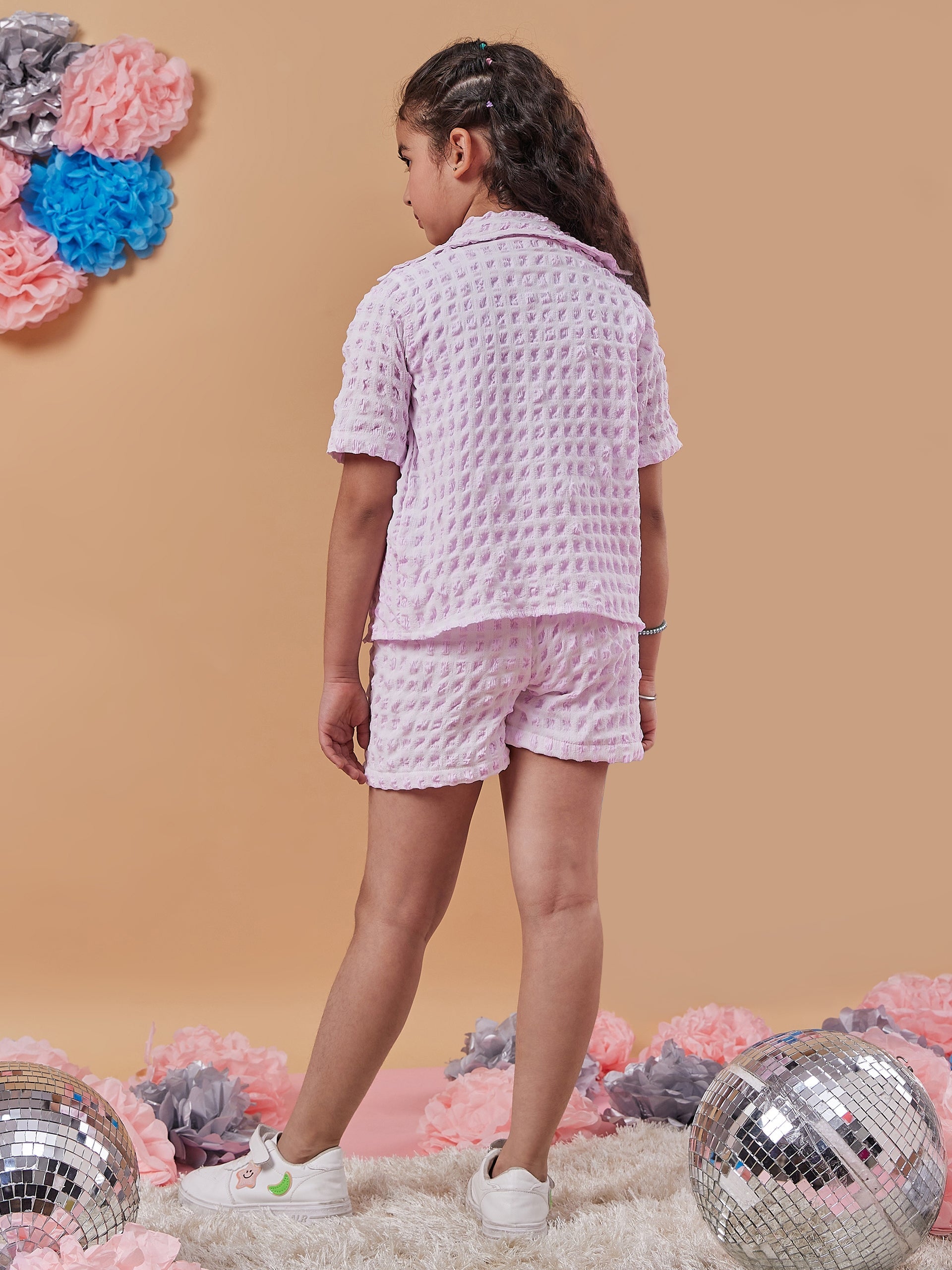 Girls Self Design Shirt With Shorts