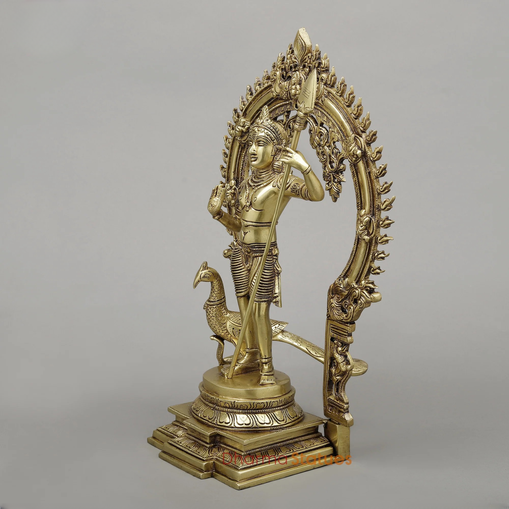 Brass Kartik with Peacock & Frame, Golden Finish, 16.5"
