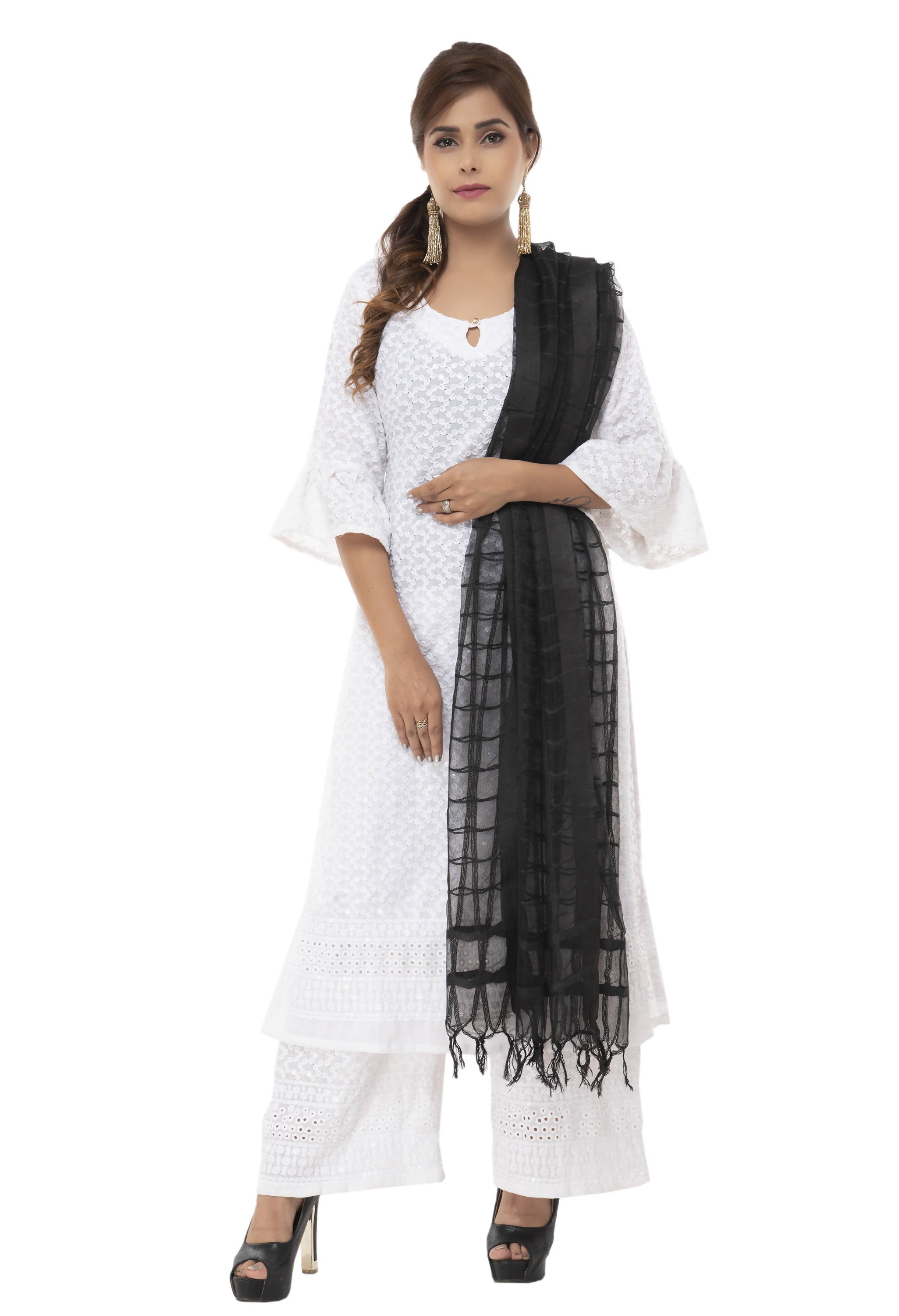 Women's Cotton Square Black Dupatta Mfd0037