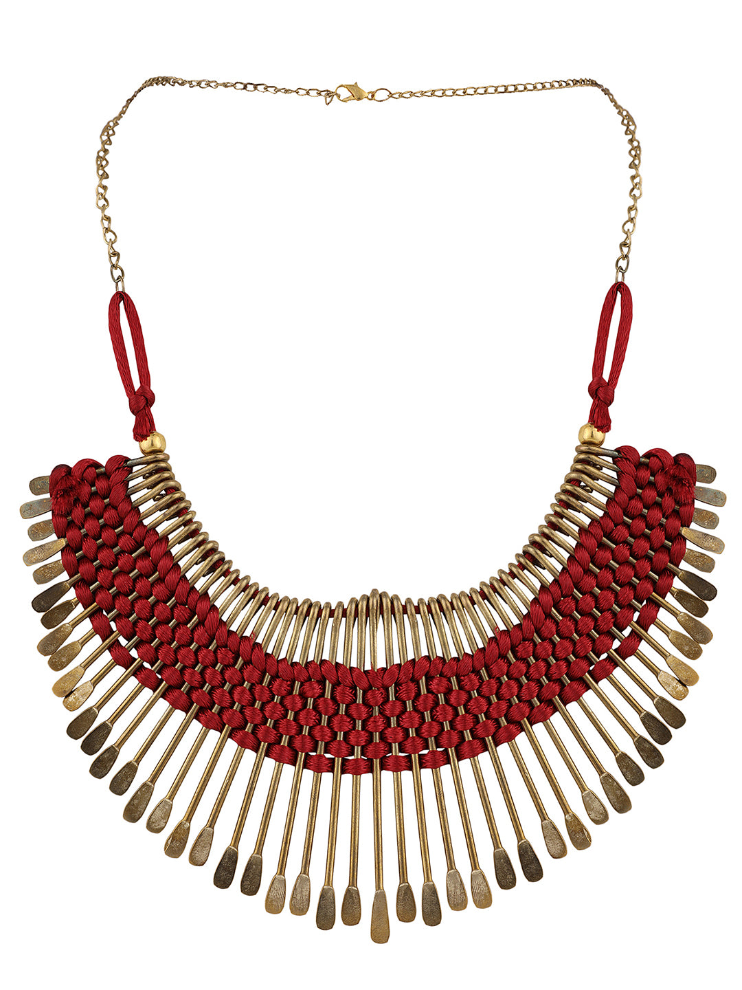 Women's Stylish Gold Plated Thread Work Designer Red Necklace