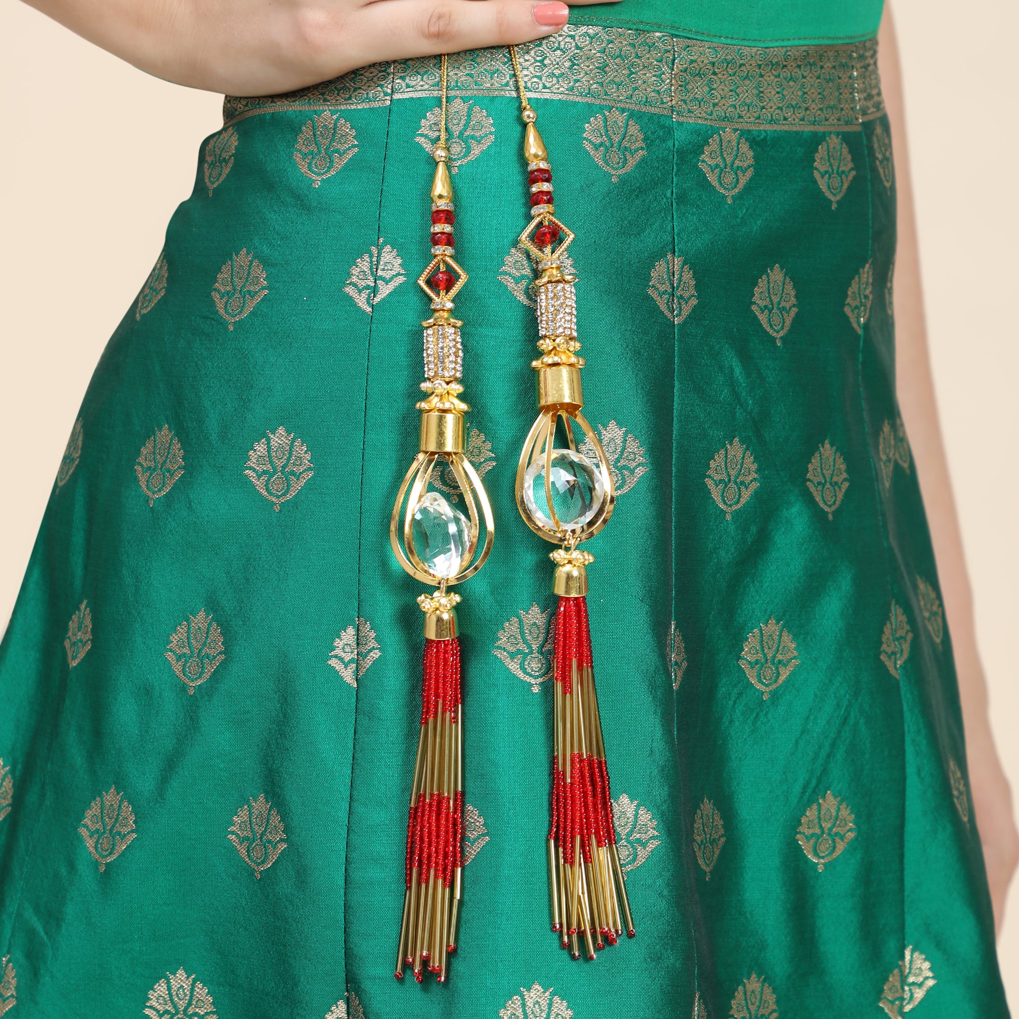 Women's wedding Handmade Hanging bridal heavy Red Tassels Lehange Fancy Beautiful Pair of Latkans
