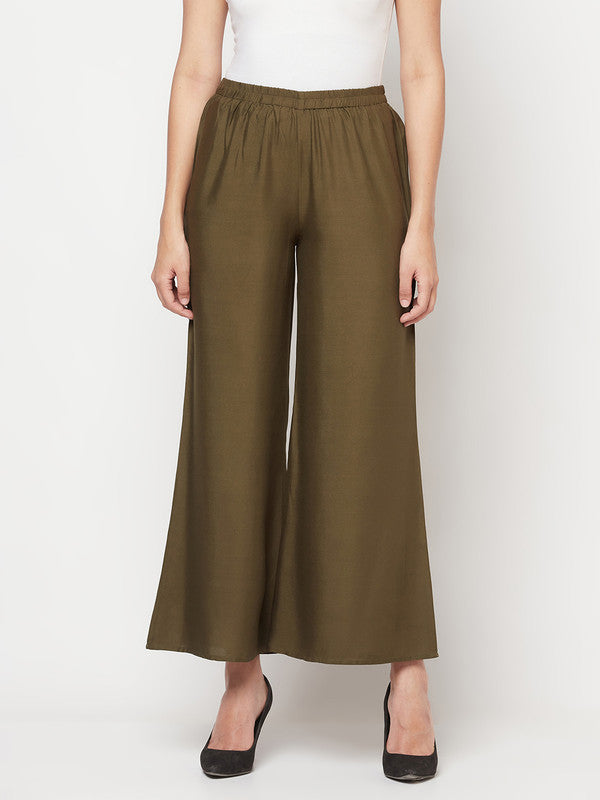 Women's Rayon Flared slip-on Palazzo,Dark Gre