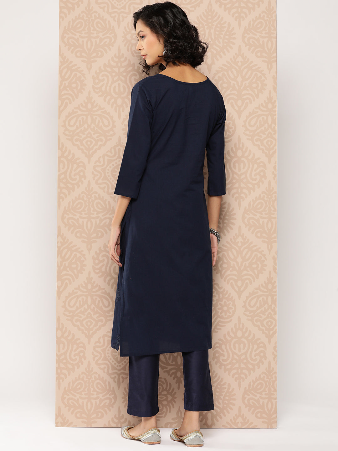 Women's Blue Floral Straight Kurta