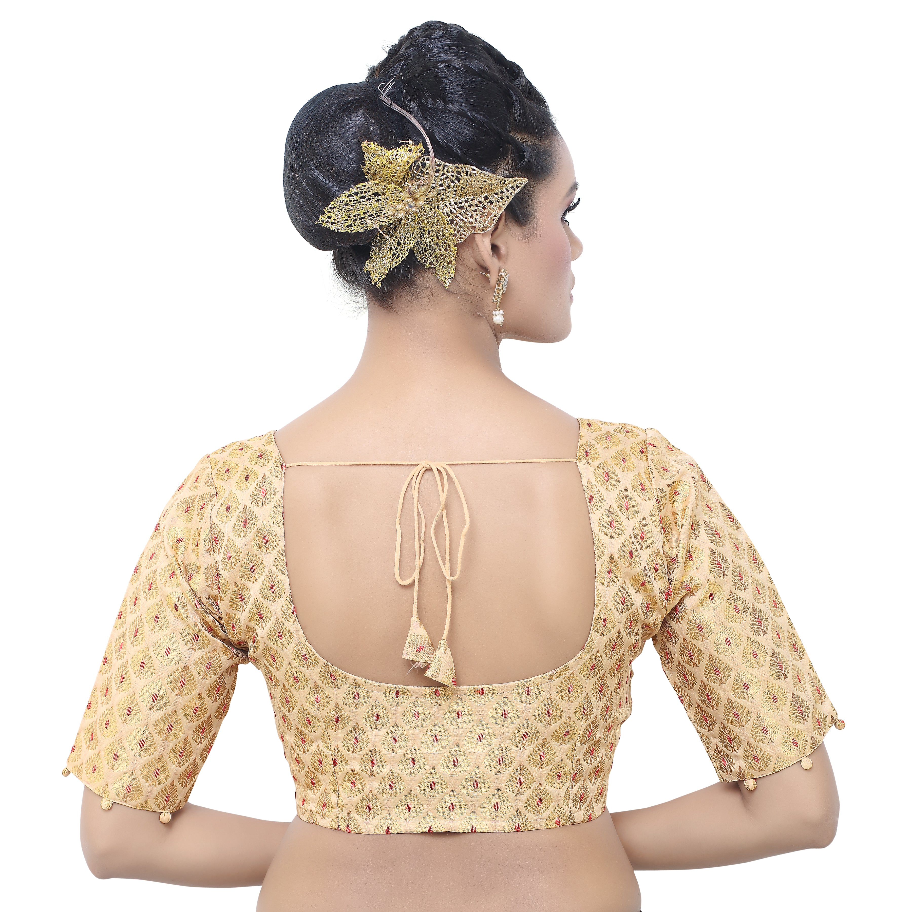 Women'S Brocade Elbow Length Sleeve Readymade Saree Blouse
