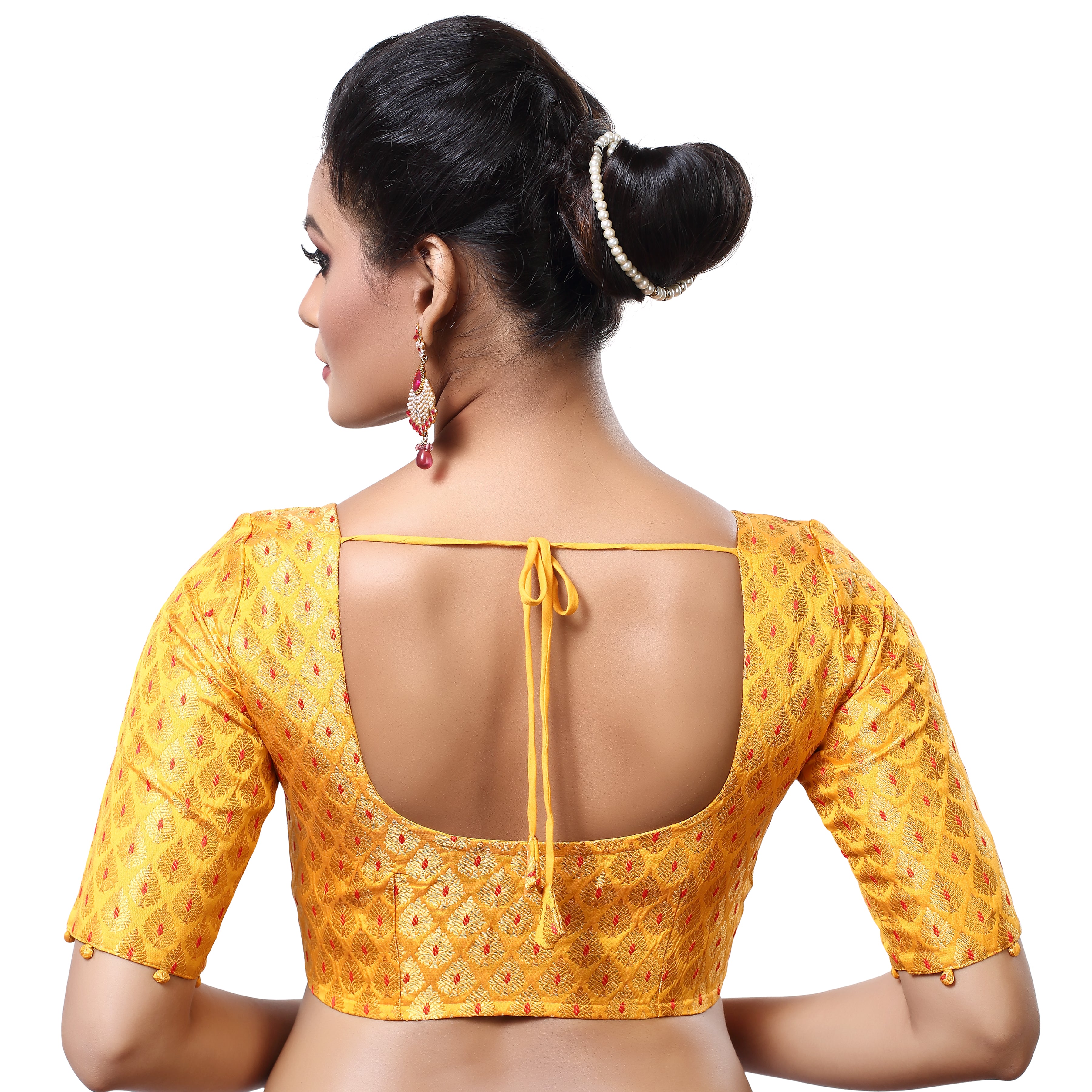 Women'S Brocade Elbow Length Sleeve Readymade Saree Blouse