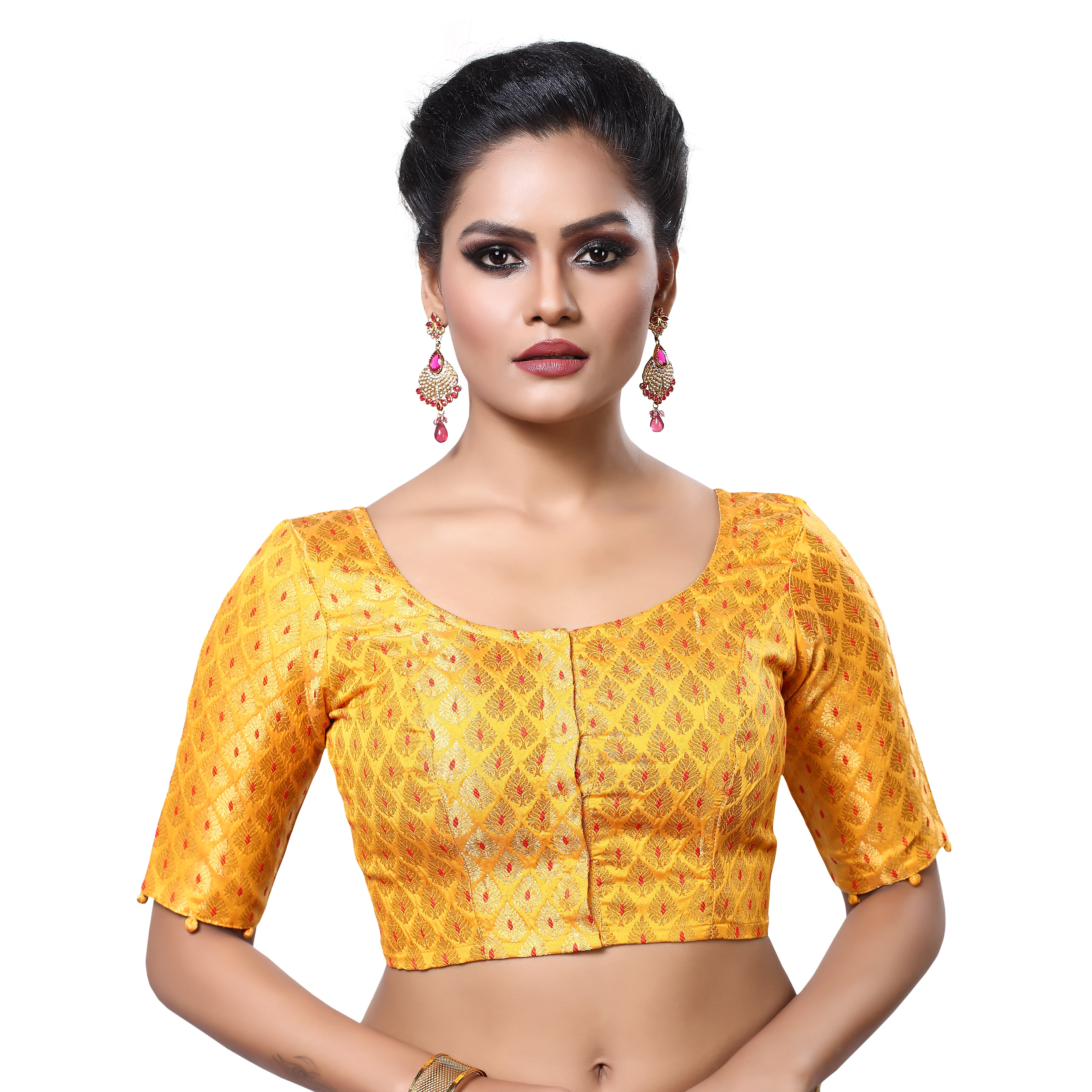 Women'S Brocade Elbow Length Sleeve Readymade Saree Blouse