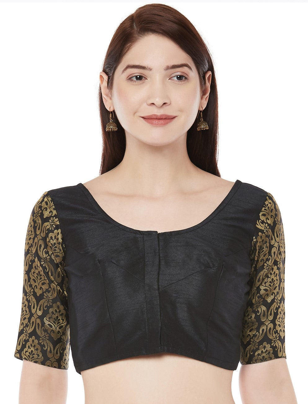 Women Black Polyester Silk Saree Blouse