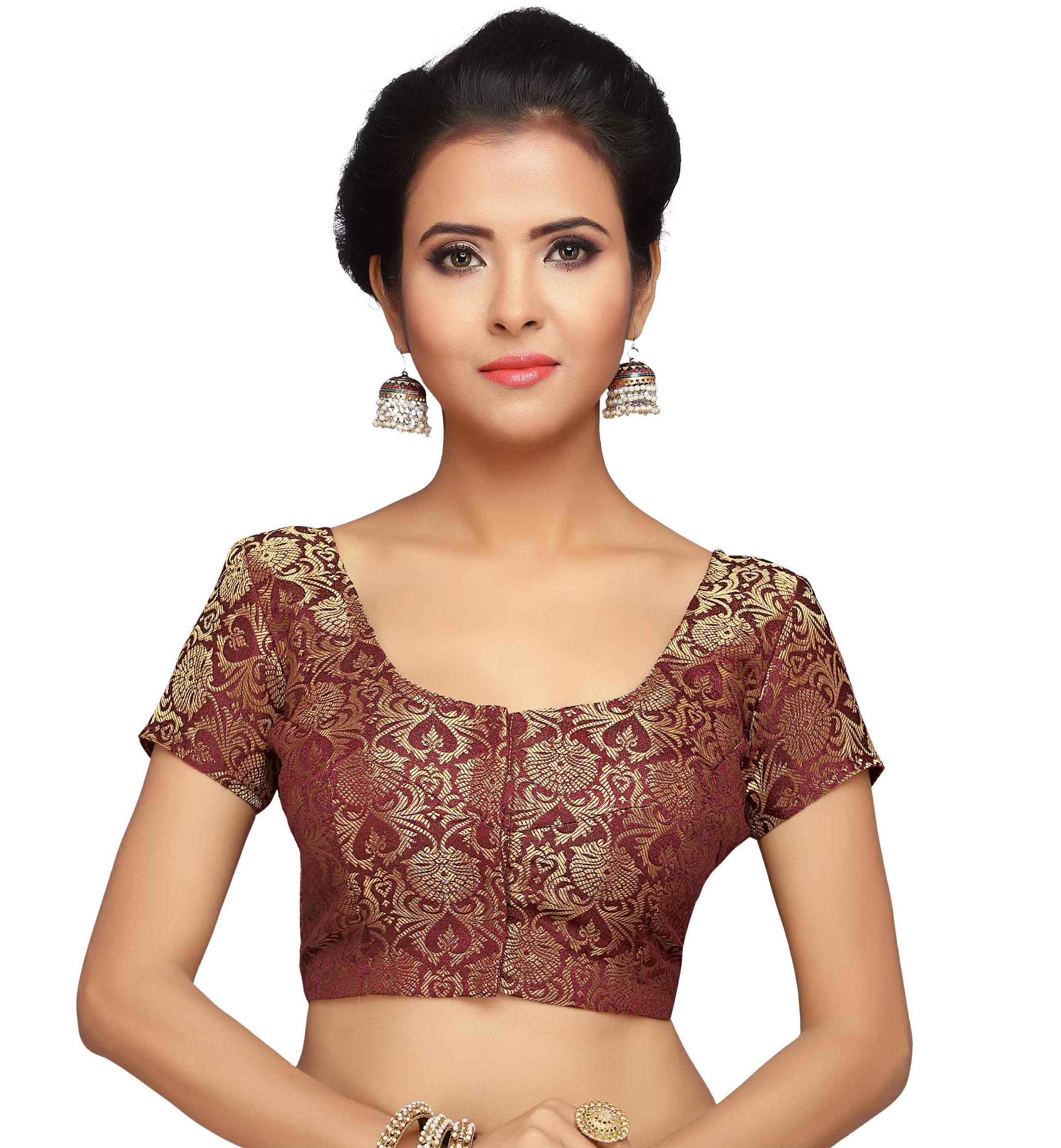 Women Maroon Banarasi Brocade Saree Blouse